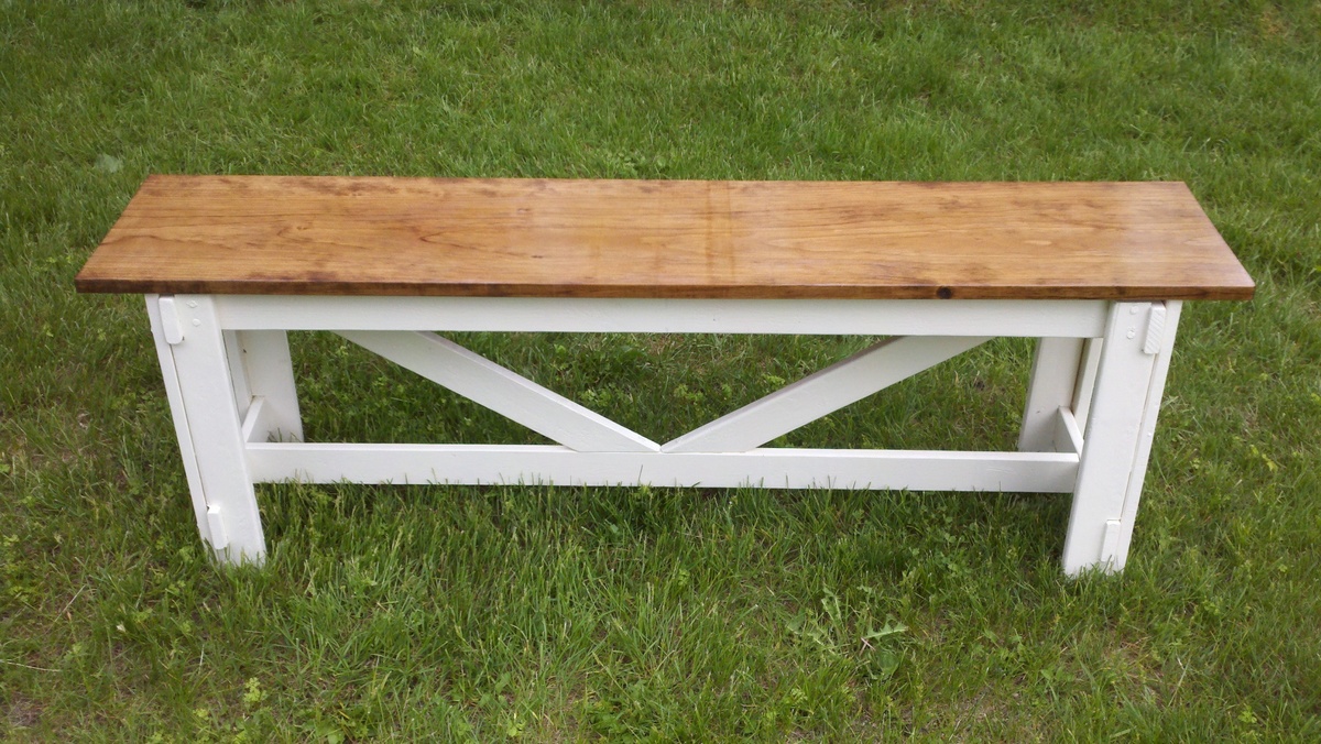 Large Rustic X Bench Ana White   Rustic Bench Front 